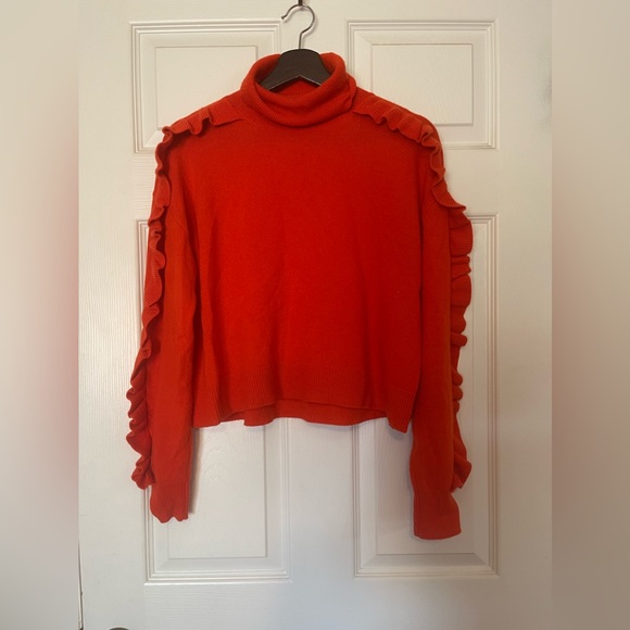 Cinq a Sept Tous Les Jours Savanna Ruffle Trim Cashmere Turtleneck Sweater - Picture 3 of 6